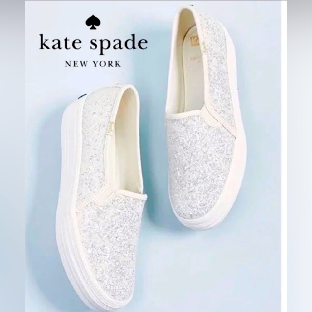 Keds For Kate Spade Triple Decker Sneakers 9 Cream Glitter Bridal NEW